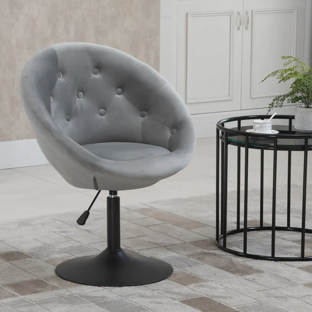 EASYCOMFORT Sgabello Imbottito con Altezza Regolabile e Rivestimento Velluto Grigio