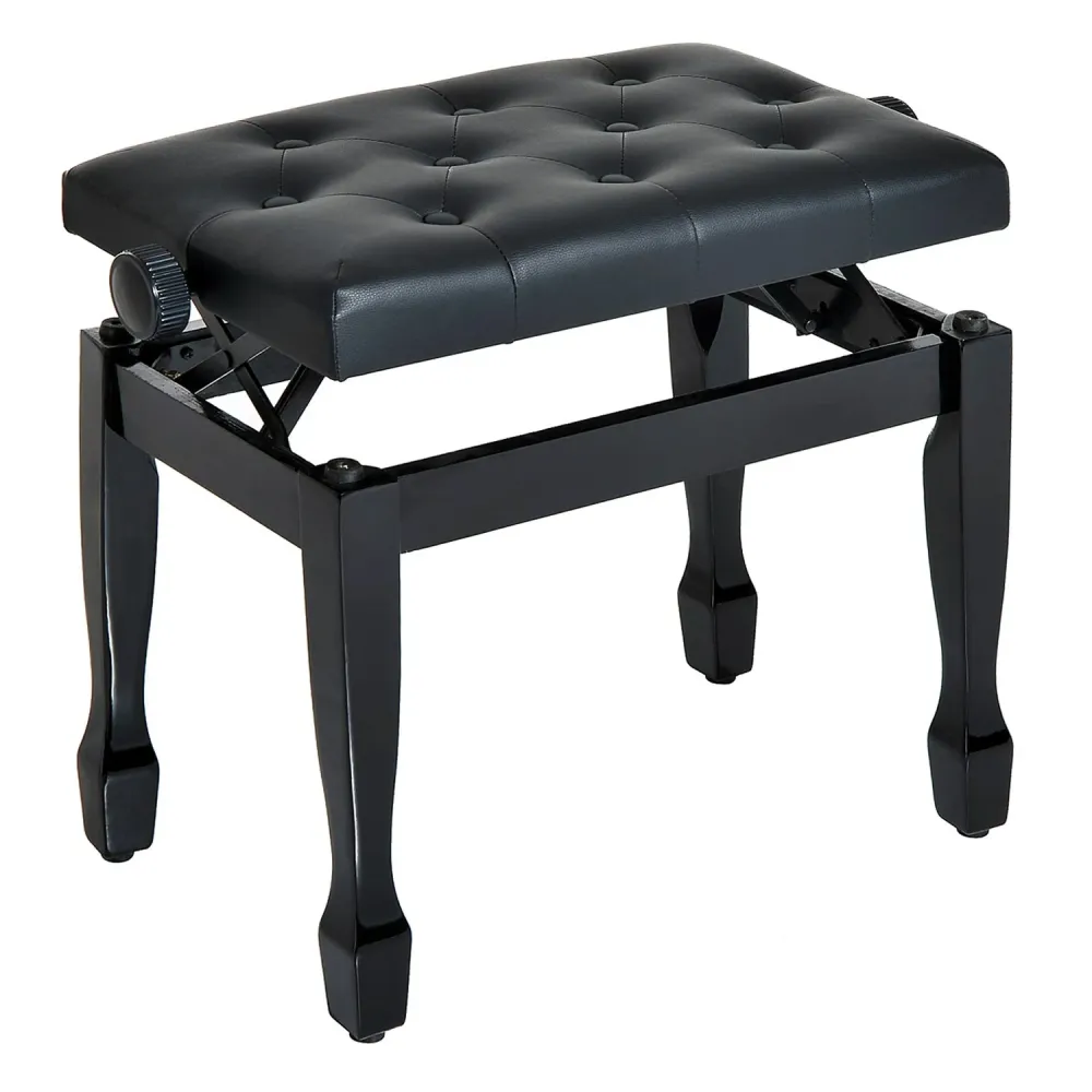 EASYCOMFORT Sgabello Panca per Pianoforte con Altezza Regolabile 45-55cm, Legno e pelle PU Nera