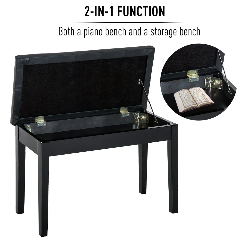 EASYCOMFORT Sgabello Panchetta Panchina Sedia per Pianoforte con vano portaoggetti, Nero, 75x35x50 cm