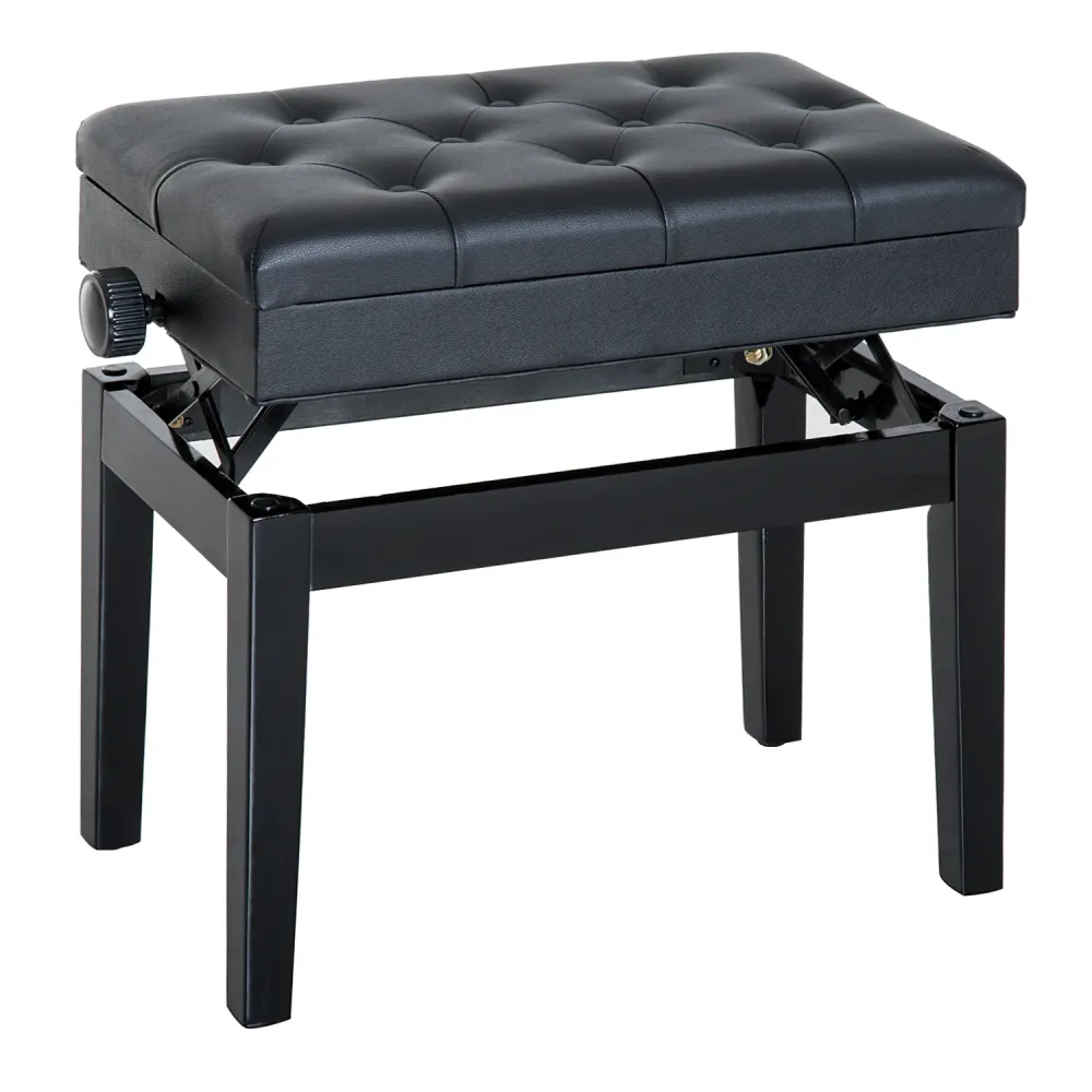 Easycomfort Sgabello per Pianoforte con Vano Contenitore e Altezza Regolabile, Nero