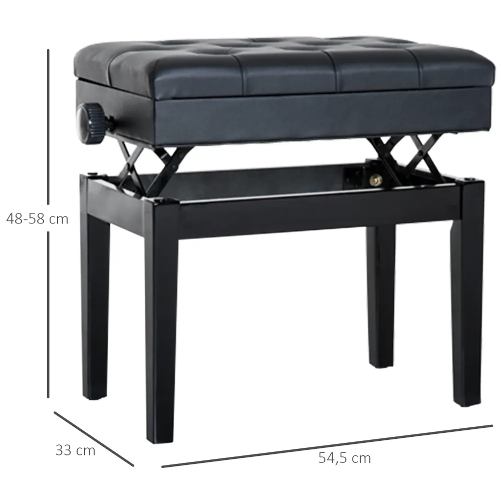 Easycomfort Sgabello per Pianoforte con Vano Contenitore e Altezza Regolabile, Nero