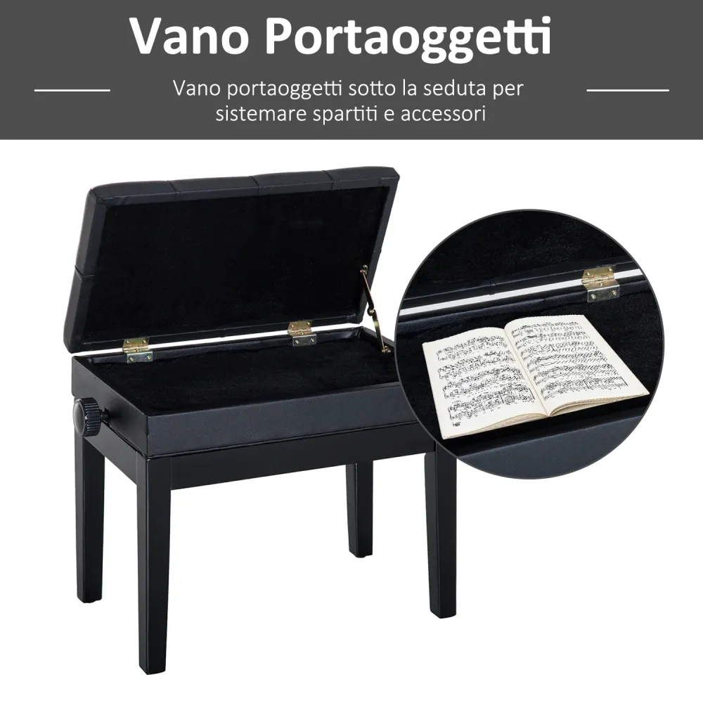 Easycomfort Sgabello per Pianoforte con Vano Contenitore e Altezza Regolabile, Nero