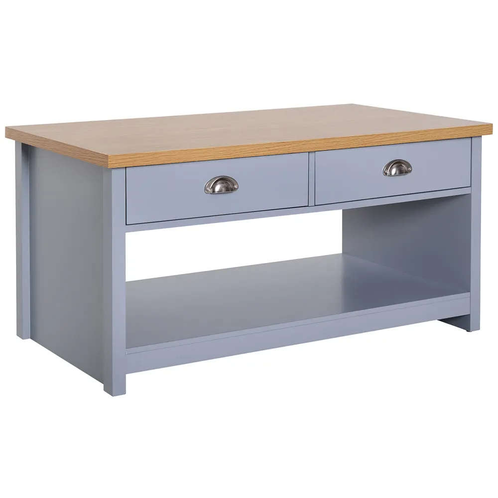 Easycomfort Tavolino da Caffè con Maniglie, 2 Cassetti e 1 Ripiano Aperto MDF, 99x55x50.5cm