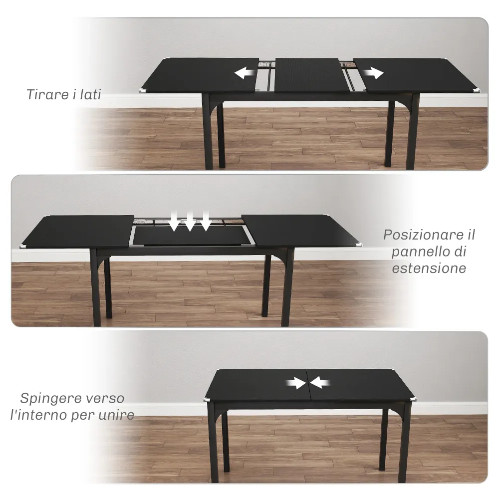 EasyComfort Tavolo Allungabile 4-6 Posti Espandibile da 120-160 cm con Gambe Acciaio, Nero