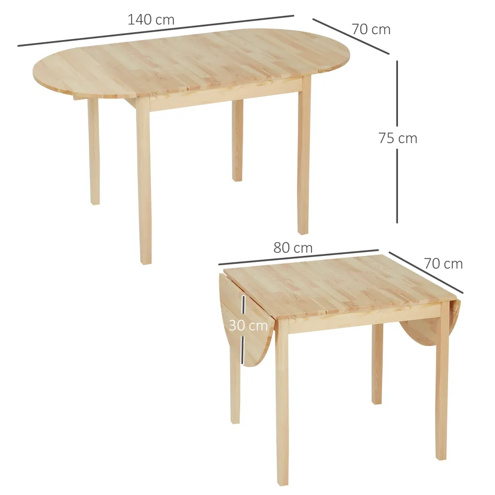 EasyComfort Tavolo Allungabile Ribalta per 4-6 Persone Legno di Pino, 140x70x75 cm, color Legno