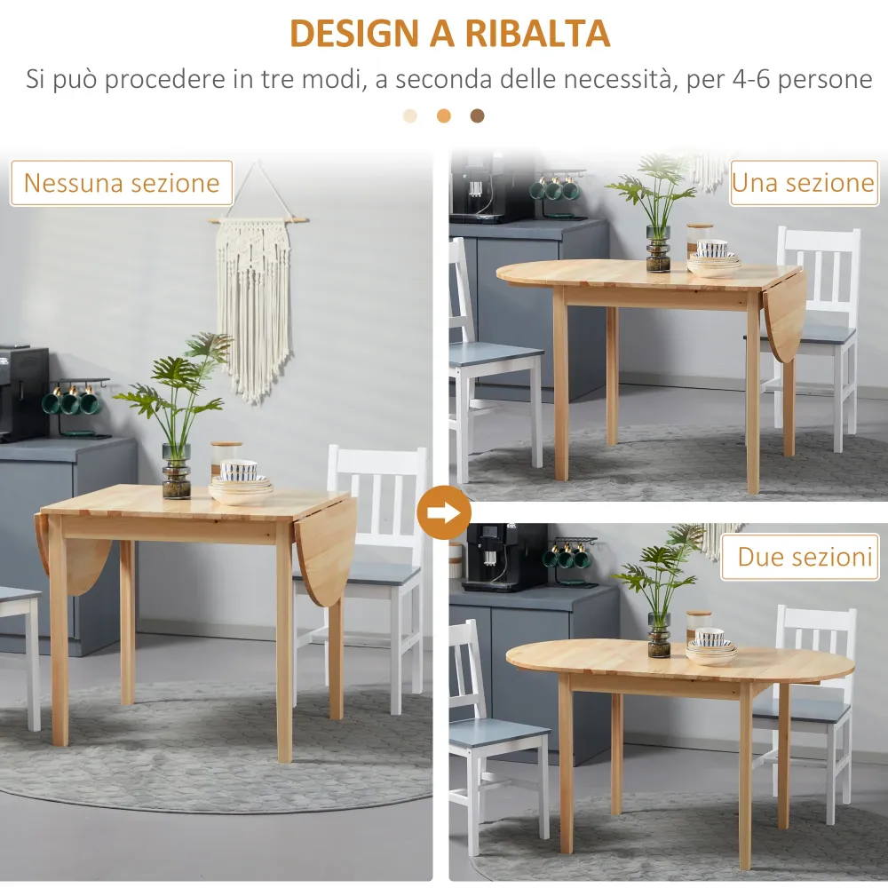 EasyComfort Tavolo Allungabile Ribalta per 4-6 Persone Legno di Pino, 140x70x75 cm, color Legno
