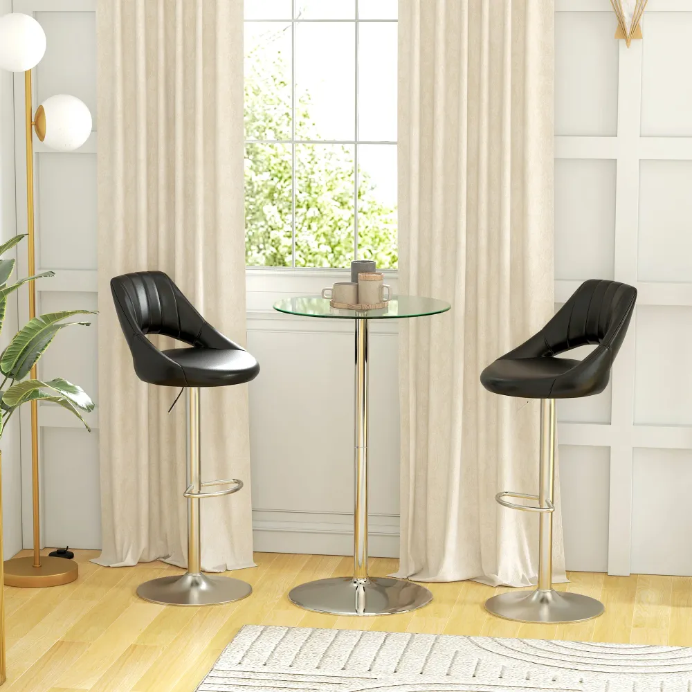 EasyComfort Tavolo Alto da Bar Moderno Rotondo con Base Acciaio e Piano Vetro, Ø70x102cm, Trasparente