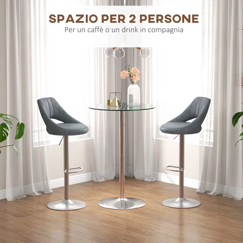 EasyComfort Tavolo Alto da Bar Moderno Rotondo con Base Acciaio e Piano Vetro, Ø70x102cm, Trasparente