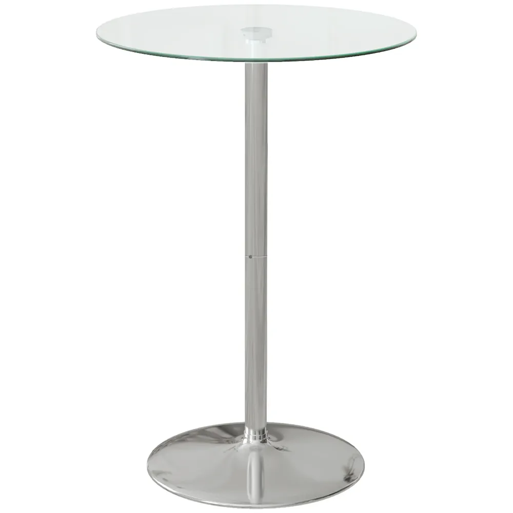 EasyComfort Tavolo Alto da Bar Moderno Rotondo con Base Acciaio e Piano Vetro, Ø70x102cm, Trasparente