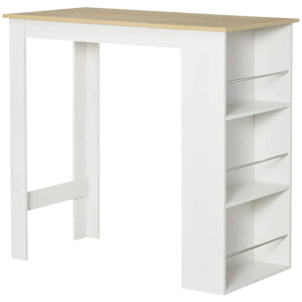 EasyComfort Tavolo da Bar con 3 Mensole e Barre Protettive, Acciaio e Truciolato, 112x57x106 cm, Bianco