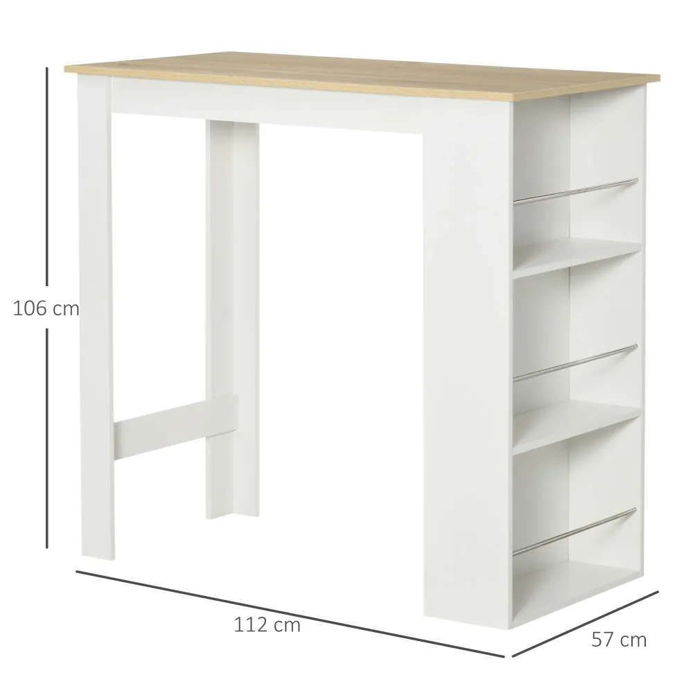 EasyComfort Tavolo da Bar con 3 Mensole e Barre Protettive, Acciaio e Truciolato, 112x57x106 cm, Bianco
