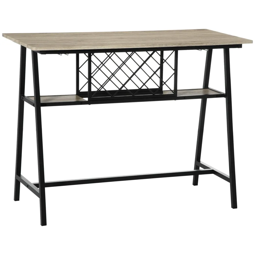 Easycomfort Tavolo da Bar Industriale da 10 Bottiglie Truciolato e Acciaio, 120x60x91 cm, Nero e Color Legno
