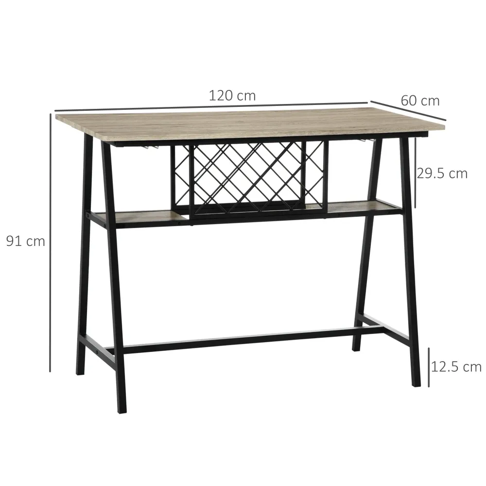 Easycomfort Tavolo da Bar Industriale da 10 Bottiglie Truciolato e Acciaio, 120x60x91 cm, Nero e Color Legno