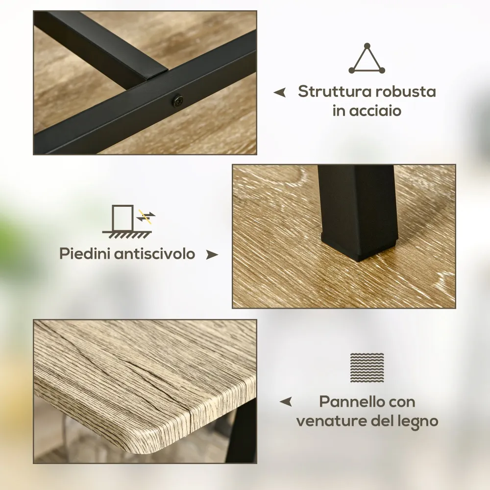 Easycomfort Tavolo da Bar Industriale da 10 Bottiglie Truciolato e Acciaio, 120x60x91 cm, Nero e Color Legno