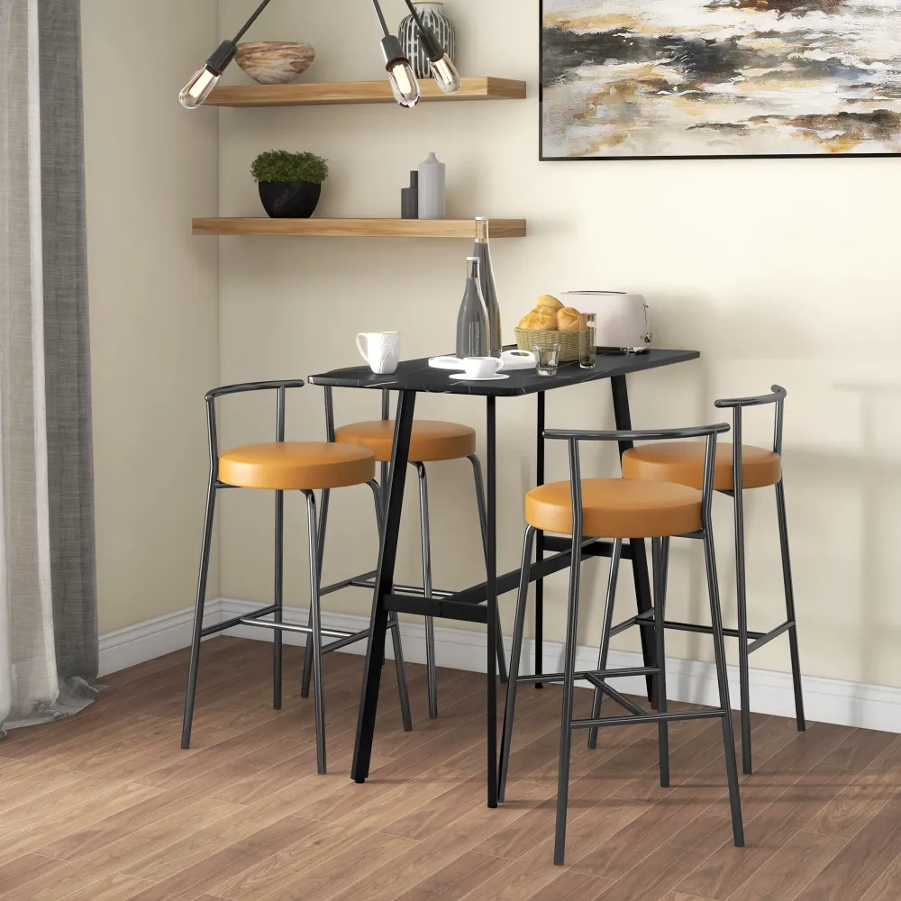 Easycomfort Tavolo da Bar Rettangolare per 4 Persone MDF e Metallo, 118x58x98 cm, Nero