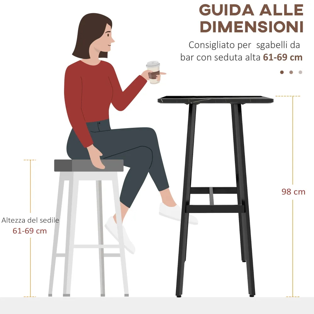 Easycomfort Tavolo da Bar Rettangolare per 4 Persone MDF e Metallo, 118x58x98 cm, Nero