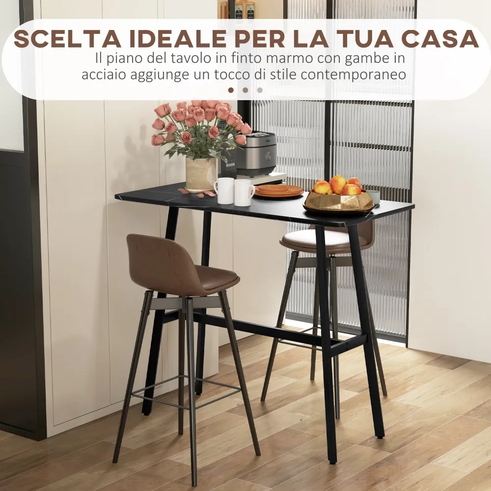 Easycomfort Tavolo da Bar Rettangolare per 4 Persone MDF e Metallo, 118x58x98 cm, Nero