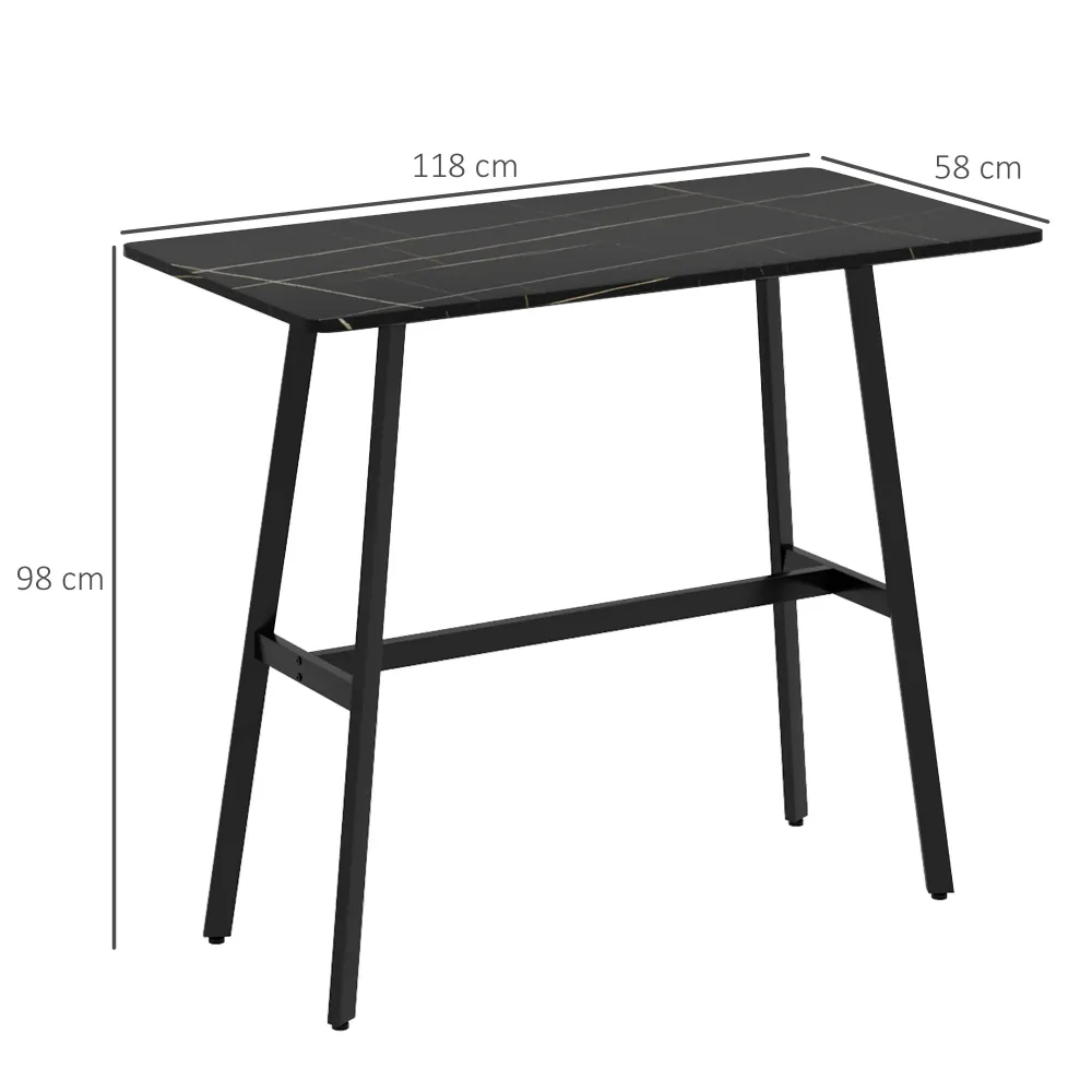 Easycomfort Tavolo da Bar Rettangolare per 4 Persone MDF e Metallo, 118x58x98 cm, Nero