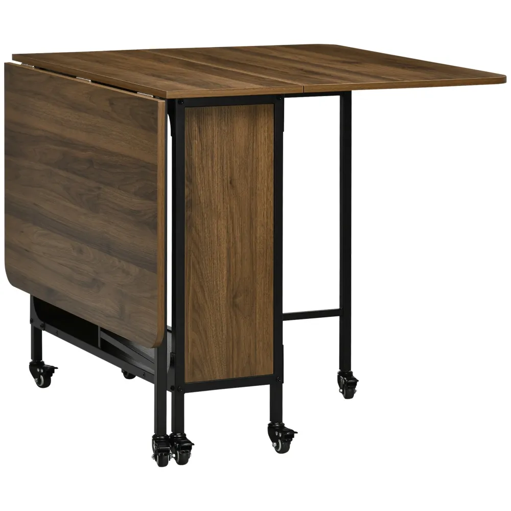 Easycomfort Tavolo Pieghevole con 6 Ruote e Mensola Stile Industriale Legno e Metallo, Marrone Chiaro