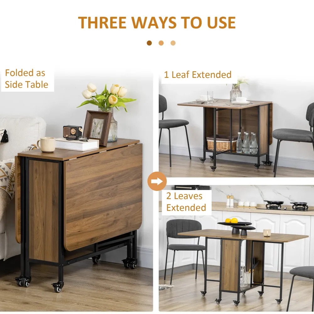 Easycomfort Tavolo Pieghevole con 6 Ruote e Mensola Stile Industriale Legno e Metallo, Marrone Chiaro