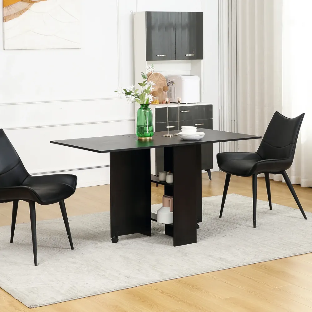 Easycomfort Tavolo Pieghevole Legno per 4-6 Persone con Ruote, 75x140x74cm, Nero