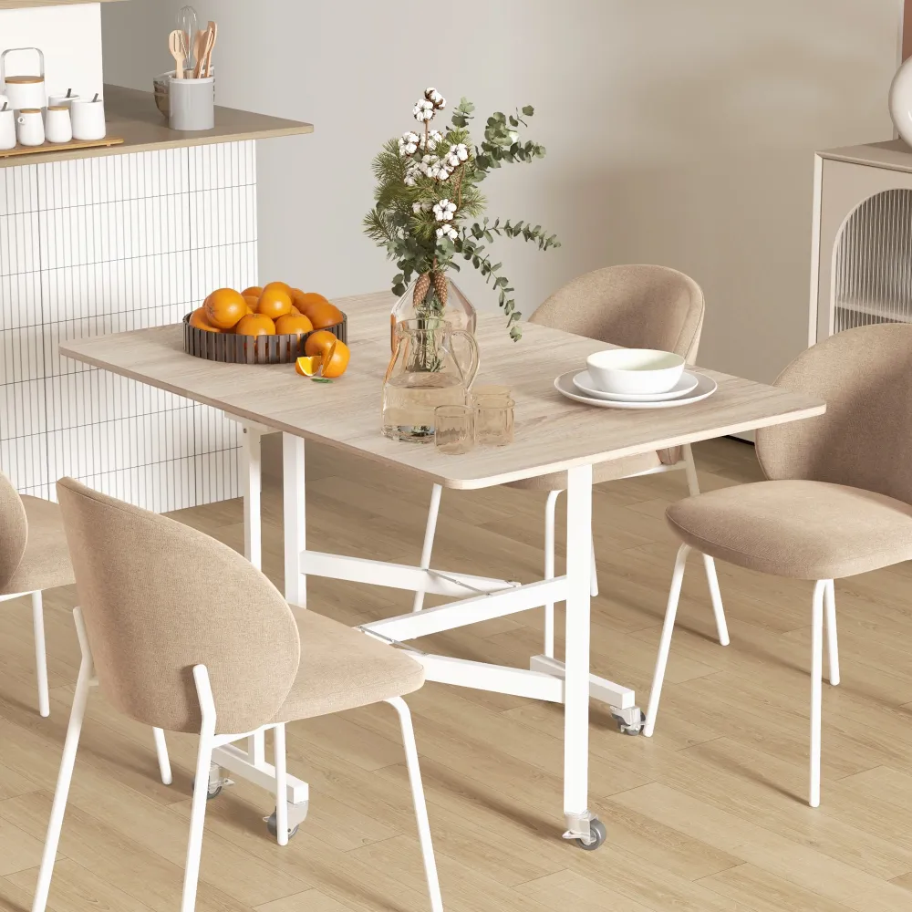 Easycomfort Tavolo Pieghevole Moderno 2 Ribalte con Rotelle MDF e Acciaio, 120x80x73cm, Marrone
