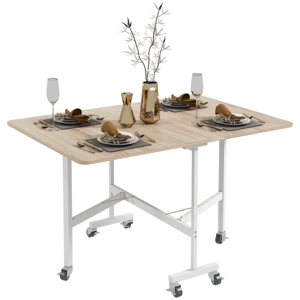 Easycomfort Tavolo Pieghevole Moderno 2 Ribalte con Rotelle MDF e Acciaio, 120x80x73cm, Marrone