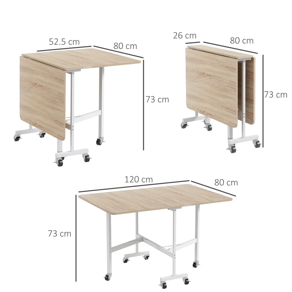 Easycomfort Tavolo Pieghevole Moderno 2 Ribalte con Rotelle MDF e Acciaio, 120x80x73cm, Marrone