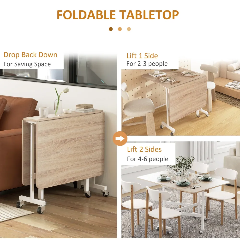 Easycomfort Tavolo Pieghevole Moderno 2 Ribalte con Rotelle MDF e Acciaio, 120x80x73cm, Marrone