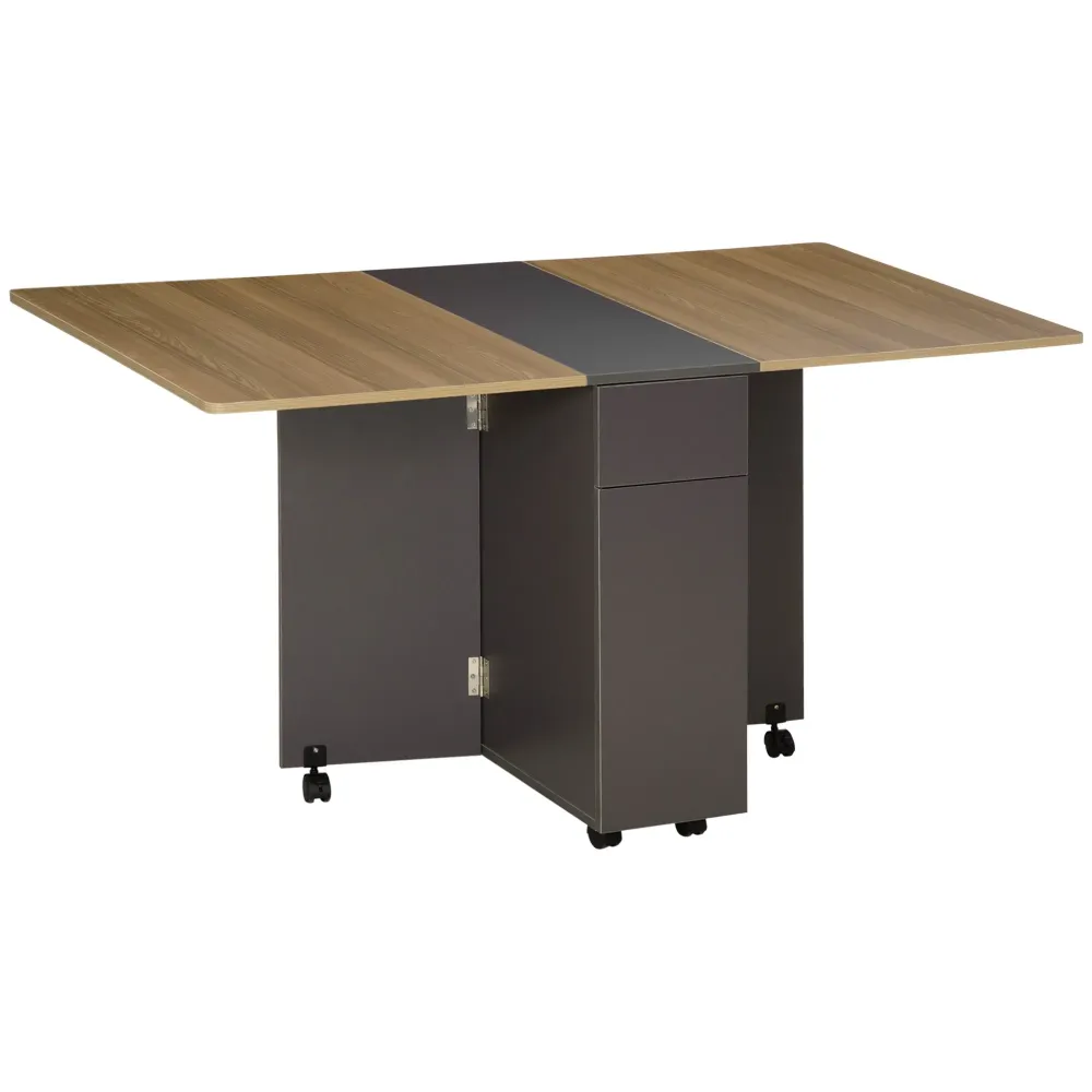 Easycomfort Tavolo Pieghevole da Pranzo Truciolato con 2 Cassetti, 1 Armadietto, max. 6 Persone, 140x76x76 cm
