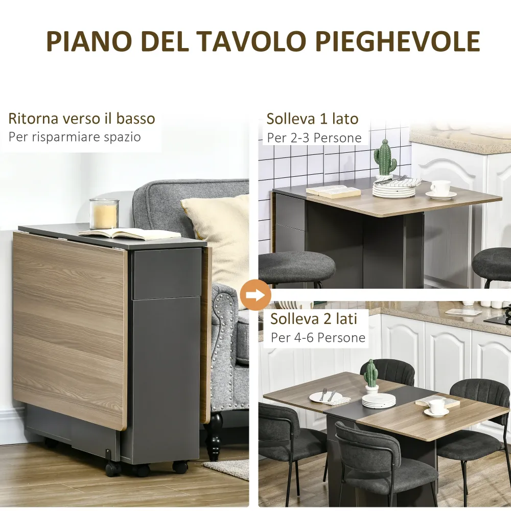 Easycomfort Tavolo Pieghevole da Pranzo Truciolato con 2 Cassetti, 1 Armadietto, max. 6 Persone, 140x76x76 cm