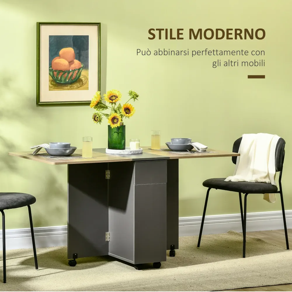 Easycomfort Tavolo Pieghevole da Pranzo Truciolato con 2 Cassetti, 1 Armadietto, max. 6 Persone, 140x76x76 cm