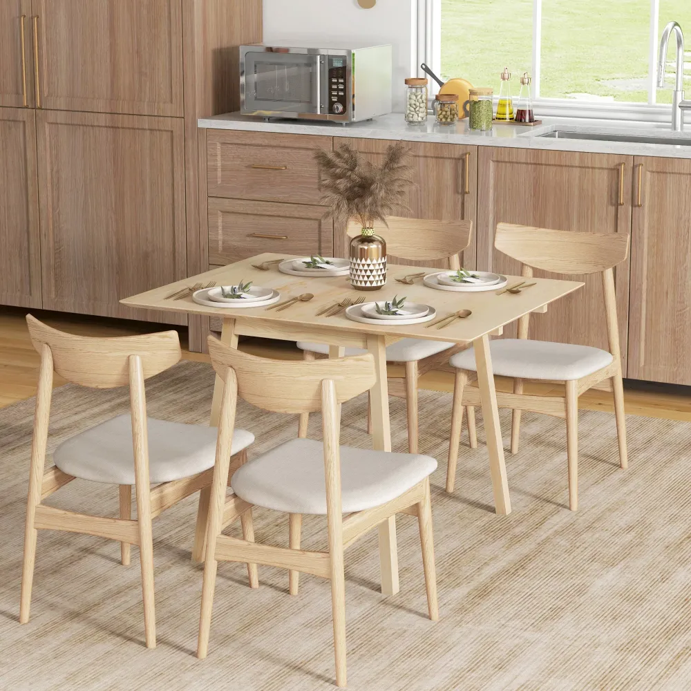 EasyComfort Tavolo Pieghevole Salvaspazio 2 Ribalte per 2-4 Persone Legno di Pino, Colore Legno Naturale