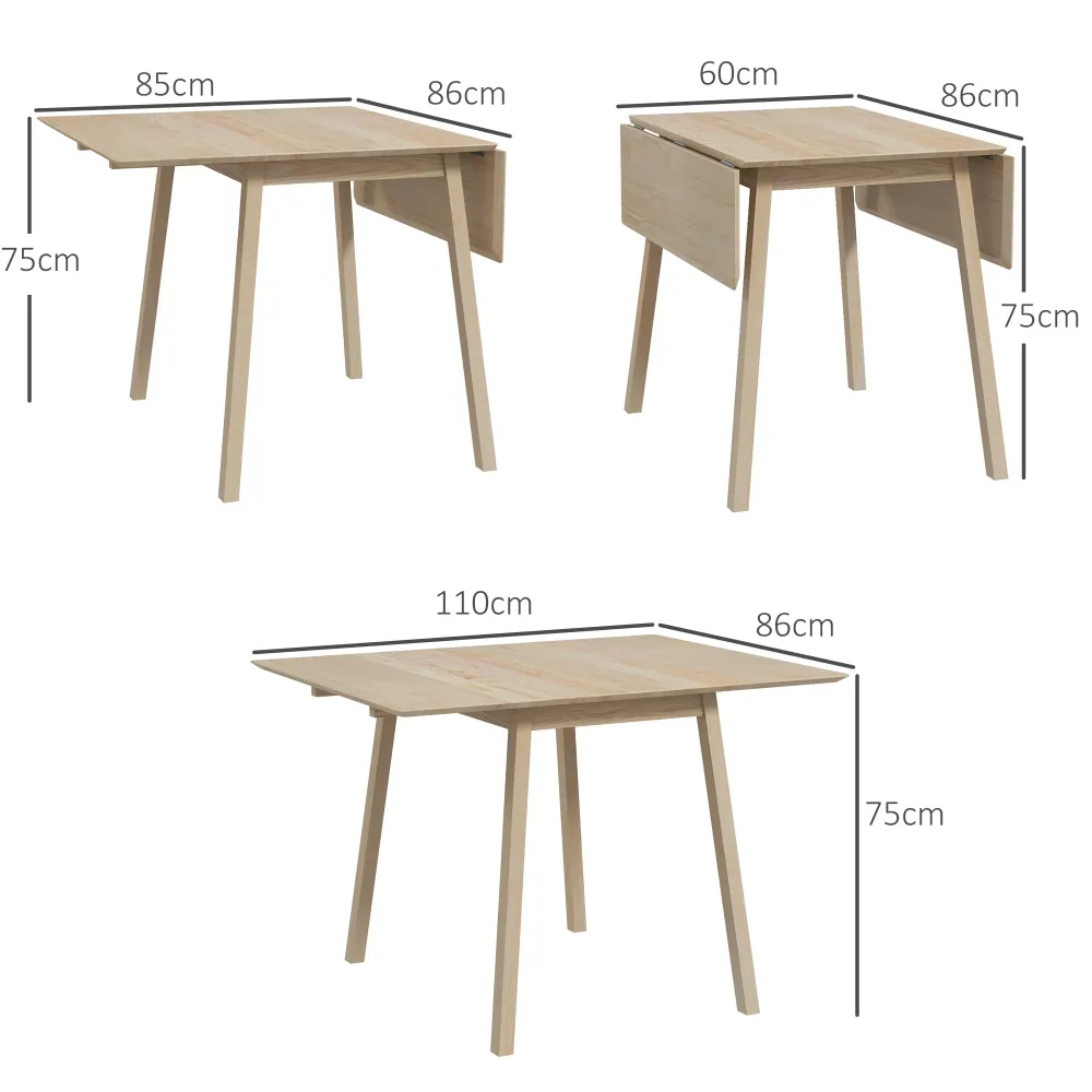 EasyComfort Tavolo Pieghevole Salvaspazio 2 Ribalte per 2-4 Persone Legno di Pino, Colore Legno Naturale