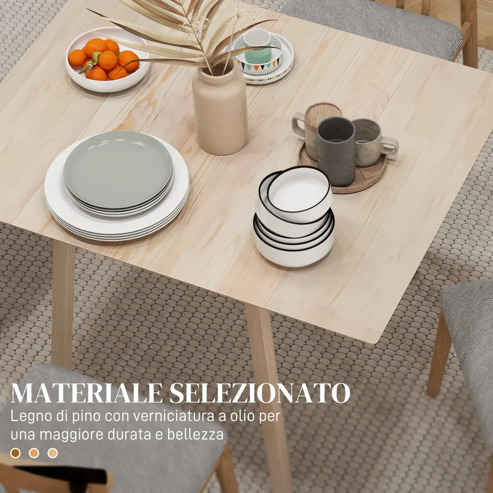 EasyComfort Tavolo Pieghevole Salvaspazio 2 Ribalte per 2-4 Persone Legno di Pino, Colore Legno Naturale