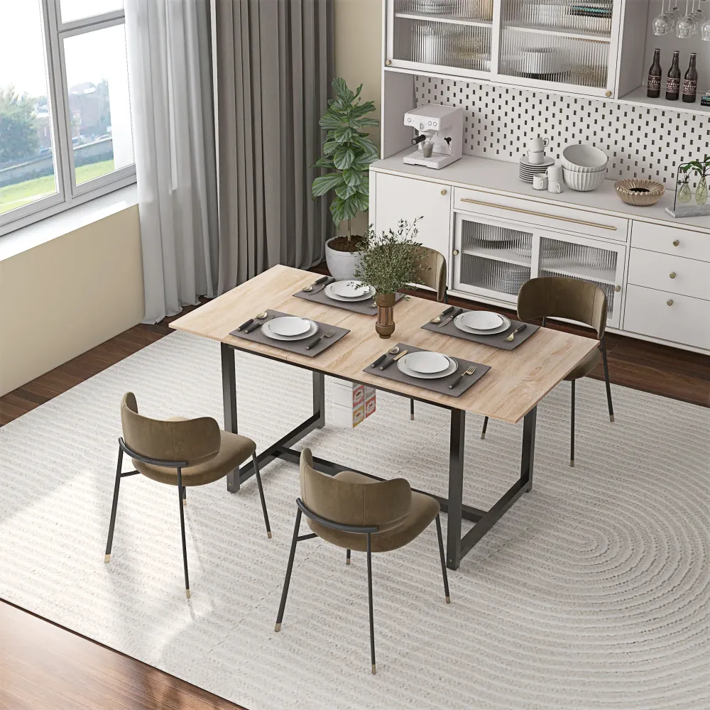 EasyComfort Tavolo da Pranzo Allungabile per 4-6 Persone Stile Industriale Legno e Acciaio, 120-160x80x75.5cm