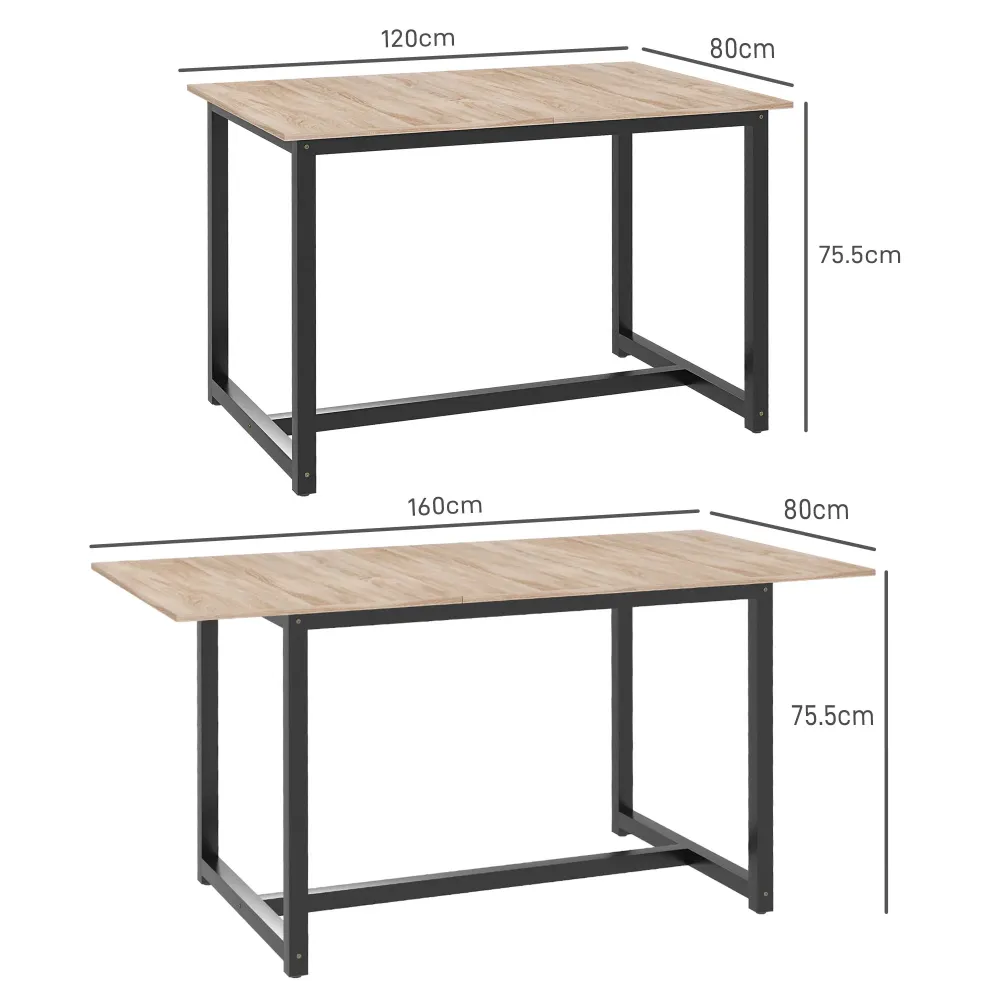 EasyComfort Tavolo da Pranzo Allungabile per 4-6 Persone Stile Industriale Legno e Acciaio, 120-160x80x75.5cm
