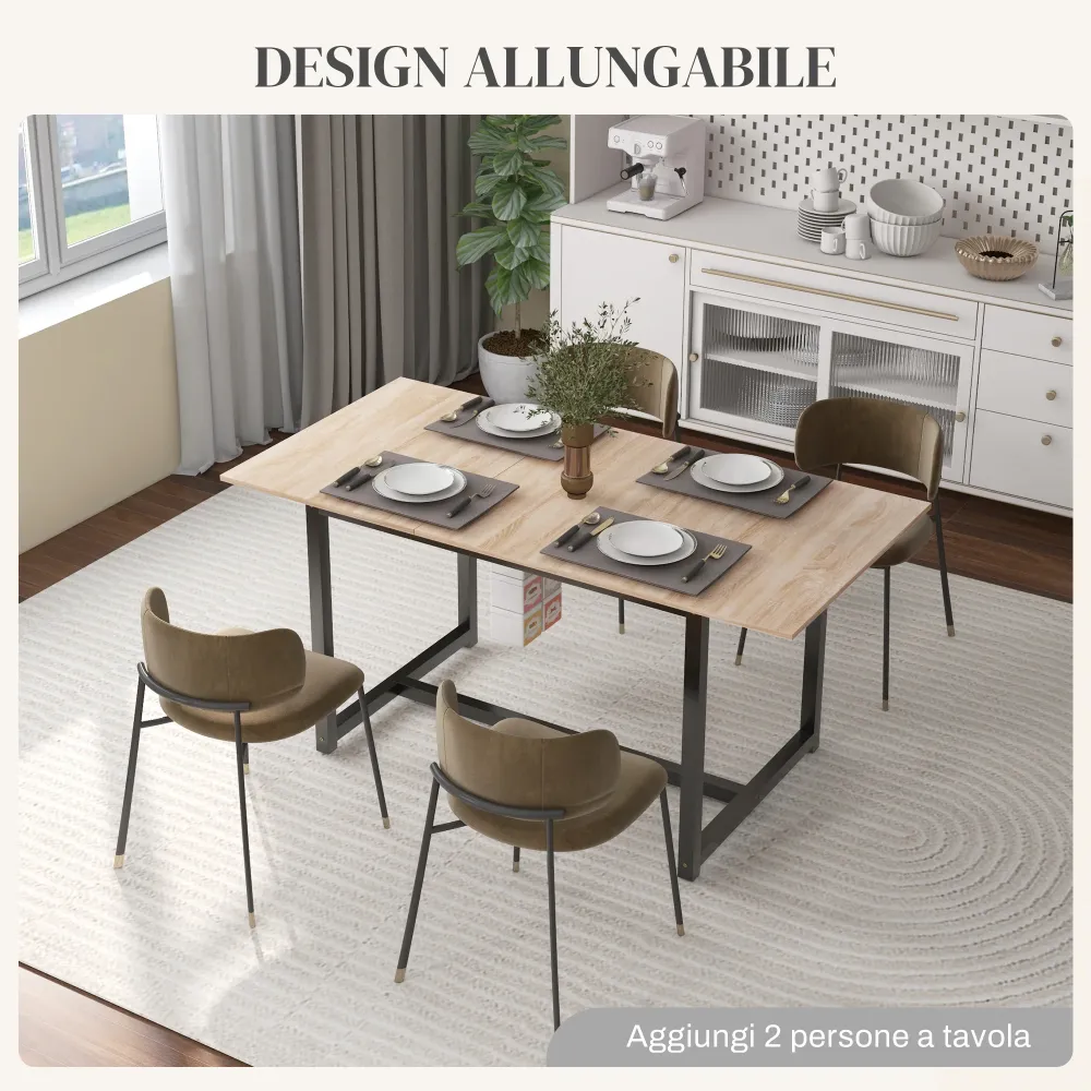 EasyComfort Tavolo da Pranzo Allungabile per 4-6 Persone Stile Industriale Legno e Acciaio, 120-160x80x75.5cm