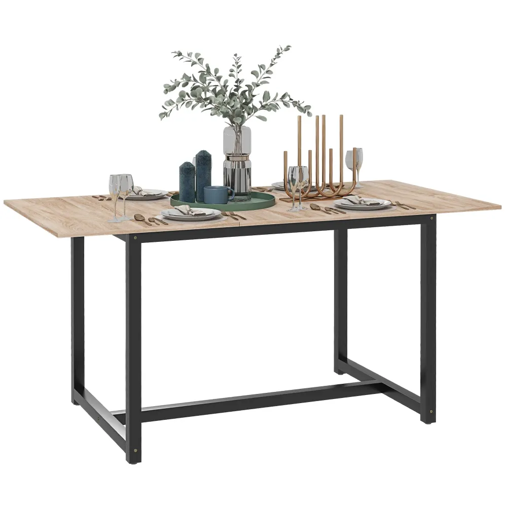 EasyComfort Tavolo da Pranzo Allungabile per 4-6 Persone Stile Industriale Legno e Acciaio, 120-160x80x75.5cm