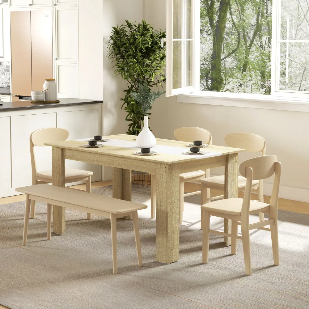 EasyComfort Tavolo da Pranzo Moderno per 6 Persone max, Truciolato, 140x89.5x75 cm, Bianco e color Rovere