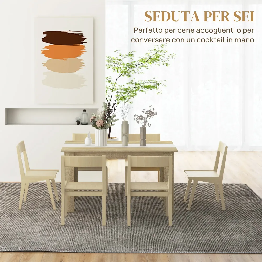 EasyComfort Tavolo da Pranzo Moderno per 6 Persone max, Truciolato, 140x89.5x75 cm, Bianco e color Rovere