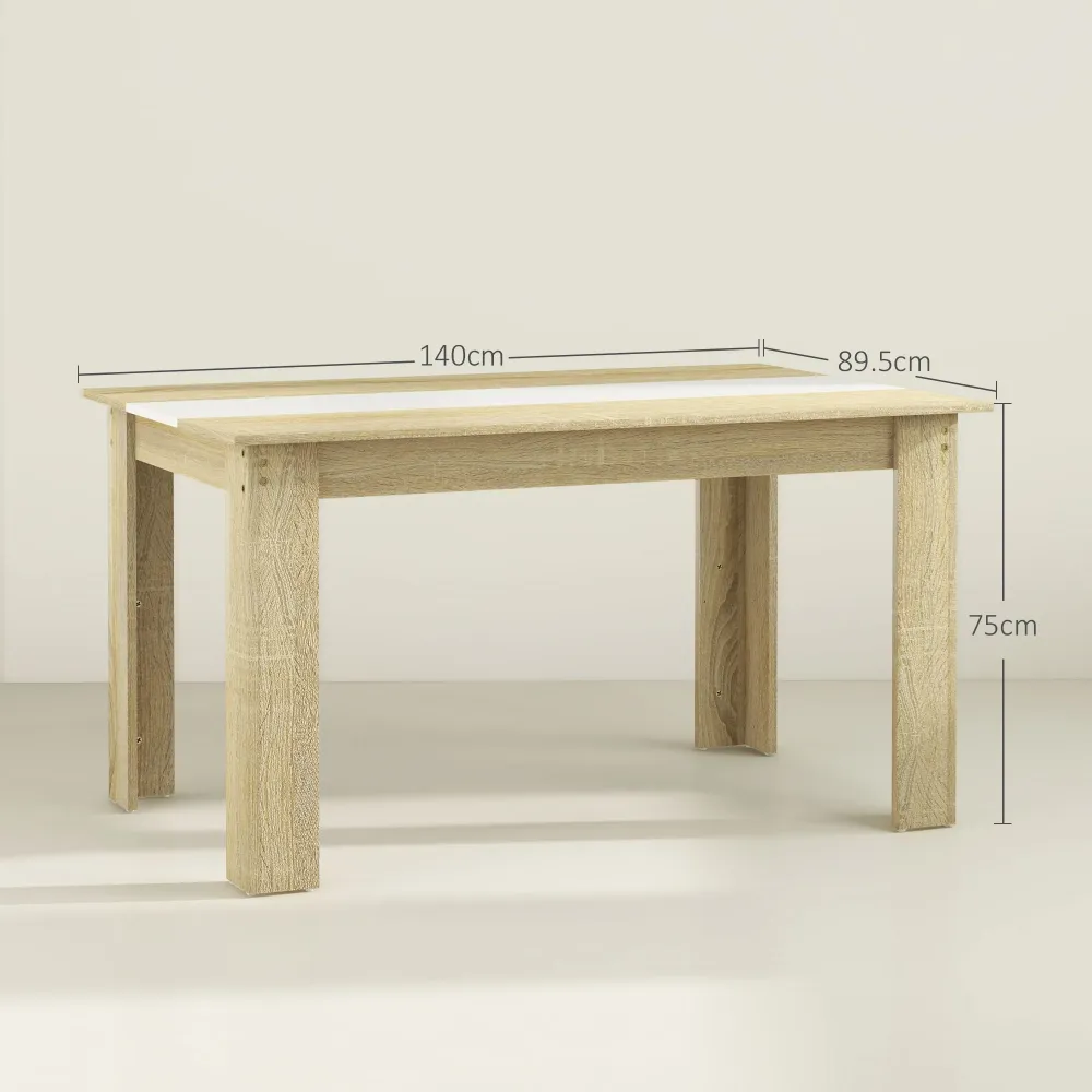 EasyComfort Tavolo da Pranzo Moderno per 6 Persone max, Truciolato, 140x89.5x75 cm, Bianco e color Rovere