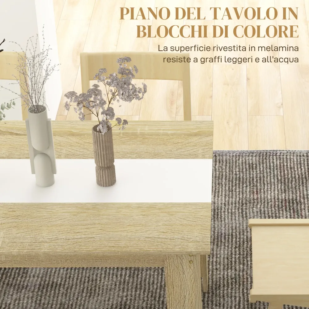 EasyComfort Tavolo da Pranzo Moderno per 6 Persone max, Truciolato, 140x89.5x75 cm, Bianco e color Rovere