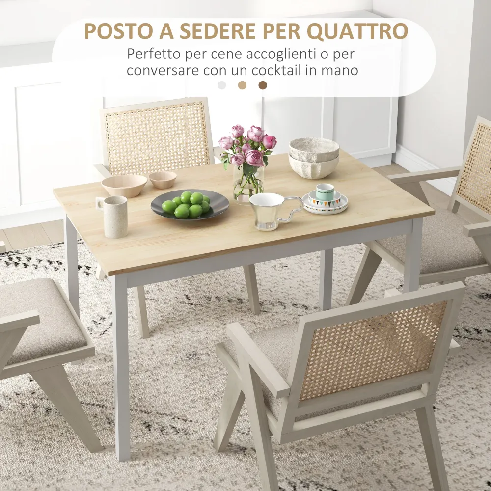 EasyComfort Tavolo da Pranzo 4 Posti con Piedini Antiscivolo, Legno di Pino, 120x75x75 cm