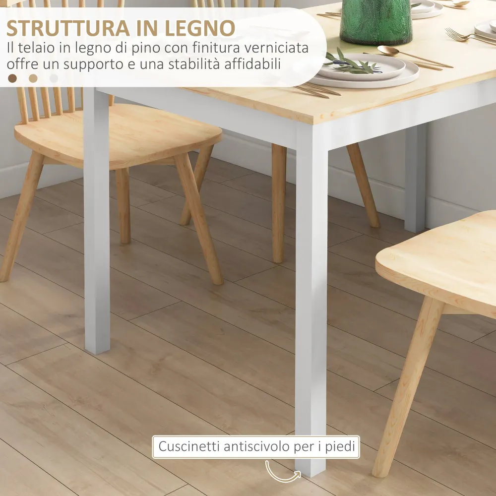 EasyComfort Tavolo da Pranzo 4 Posti con Piedini Antiscivolo, Legno di Pino, 120x75x75 cm