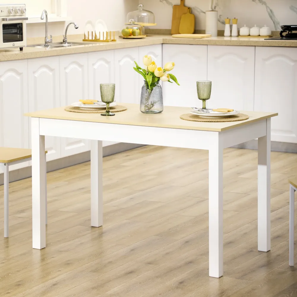EasyComfort Tavolo da Pranzo 4-6 Posti Design Moderno per Cucina e Soggiorno, 119x70x75cm, Bianco e Legno