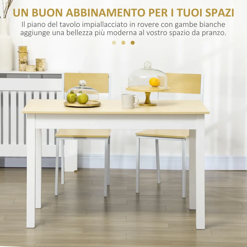 EasyComfort Tavolo da Pranzo 4-6 Posti Design Moderno per Cucina e Soggiorno, 119x70x75cm, Bianco e Legno