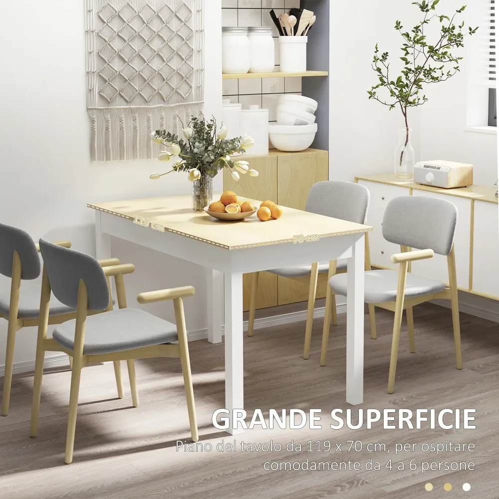 EasyComfort Tavolo da Pranzo 4-6 Posti Design Moderno per Cucina e Soggiorno, 119x70x75cm, Bianco e Legno