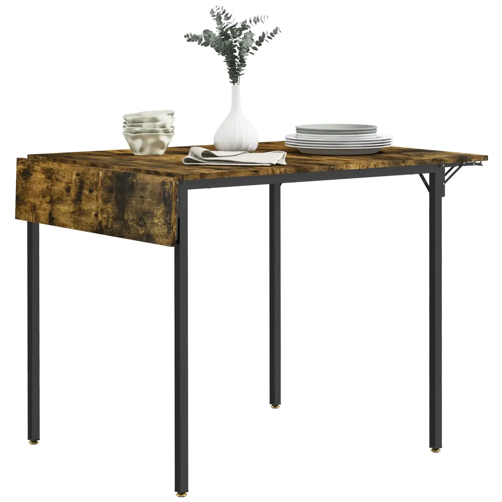 EasyComfort Tavolo da Pranzo Ribalta stile Industriale per 2-4 Persone Legno e Metallo, 120x79x79 cm, Marrone Rustico