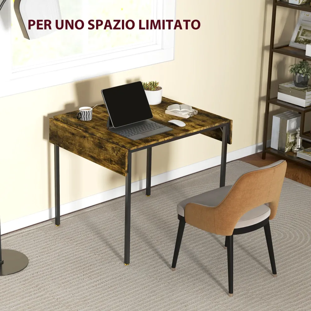 EasyComfort Tavolo da Pranzo Ribalta stile Industriale per 2-4 Persone Legno e Metallo, 120x79x79 cm, Marrone Rustico